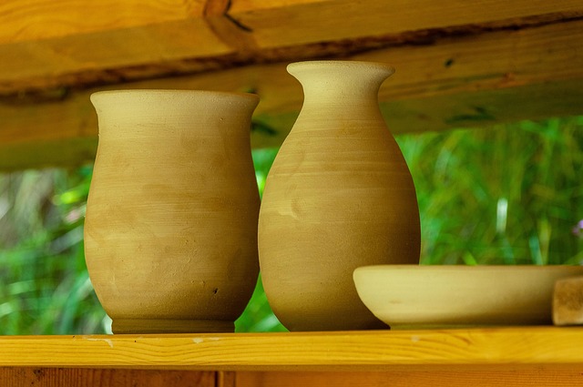 pottery studio shelves ceramic vases